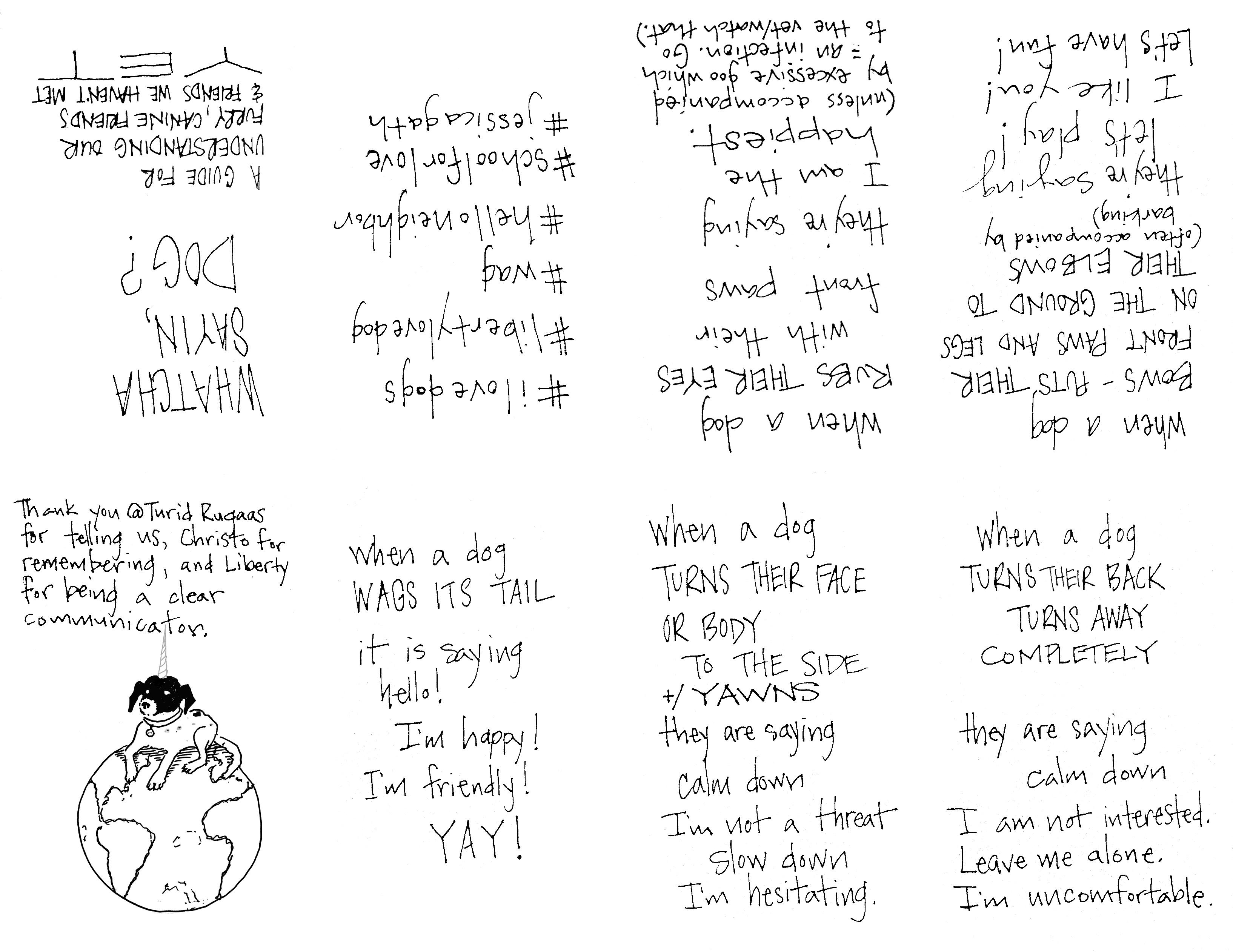 Whatcha sayin, dog zine about communicating with our furry friends and friends we haven't met yet